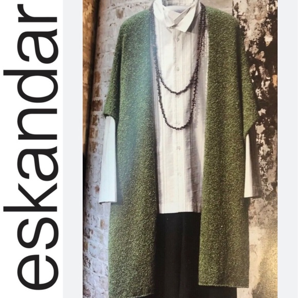 Eskandar Green Boucle Extrafine Wool Cashmere Tabard Cardigan Wrap Shawl Sweater - Picture 2 of 15